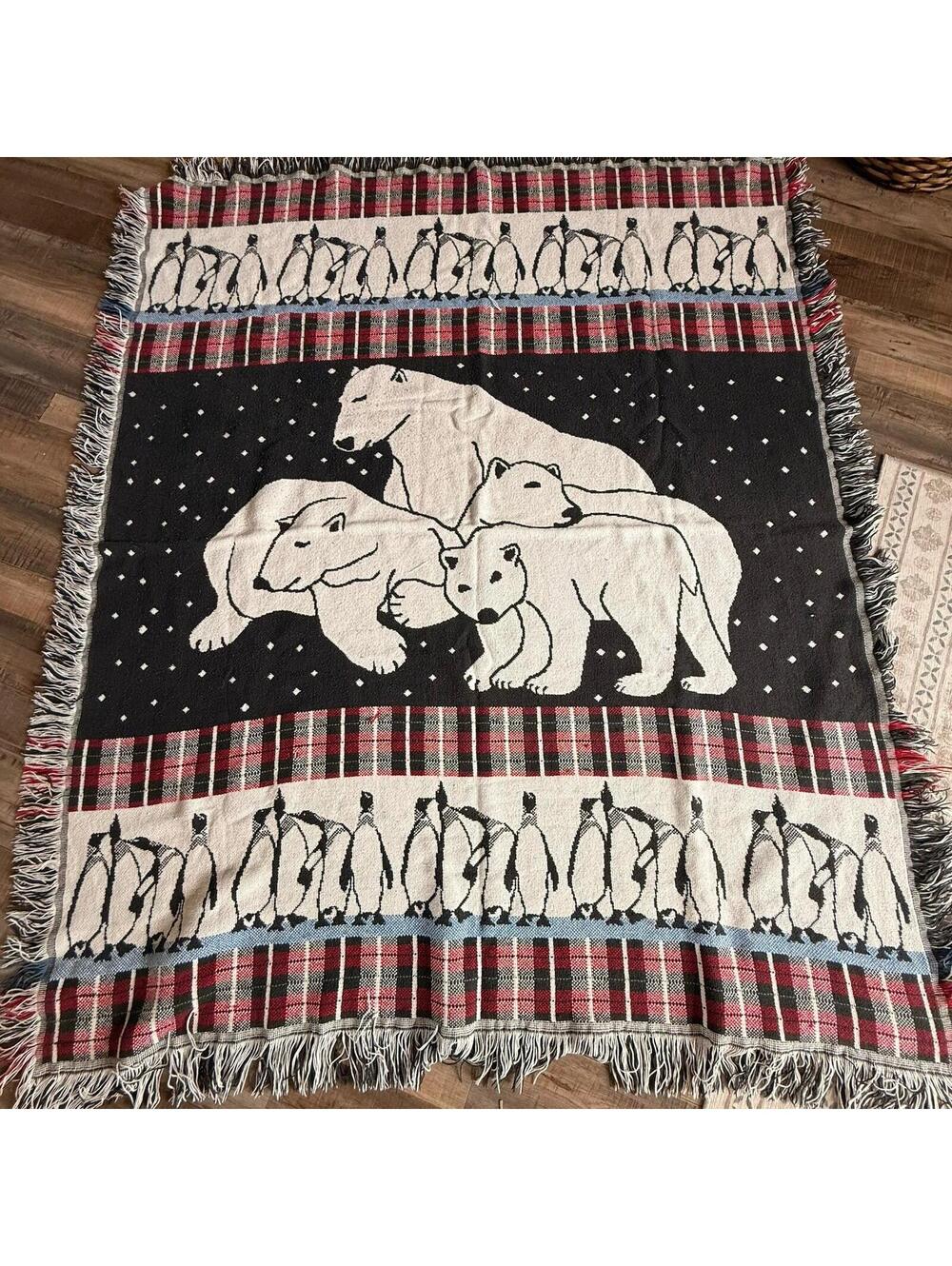 Coming Home 100% Cotton Polar Bear Tapestry Throw Blanket Vintage
